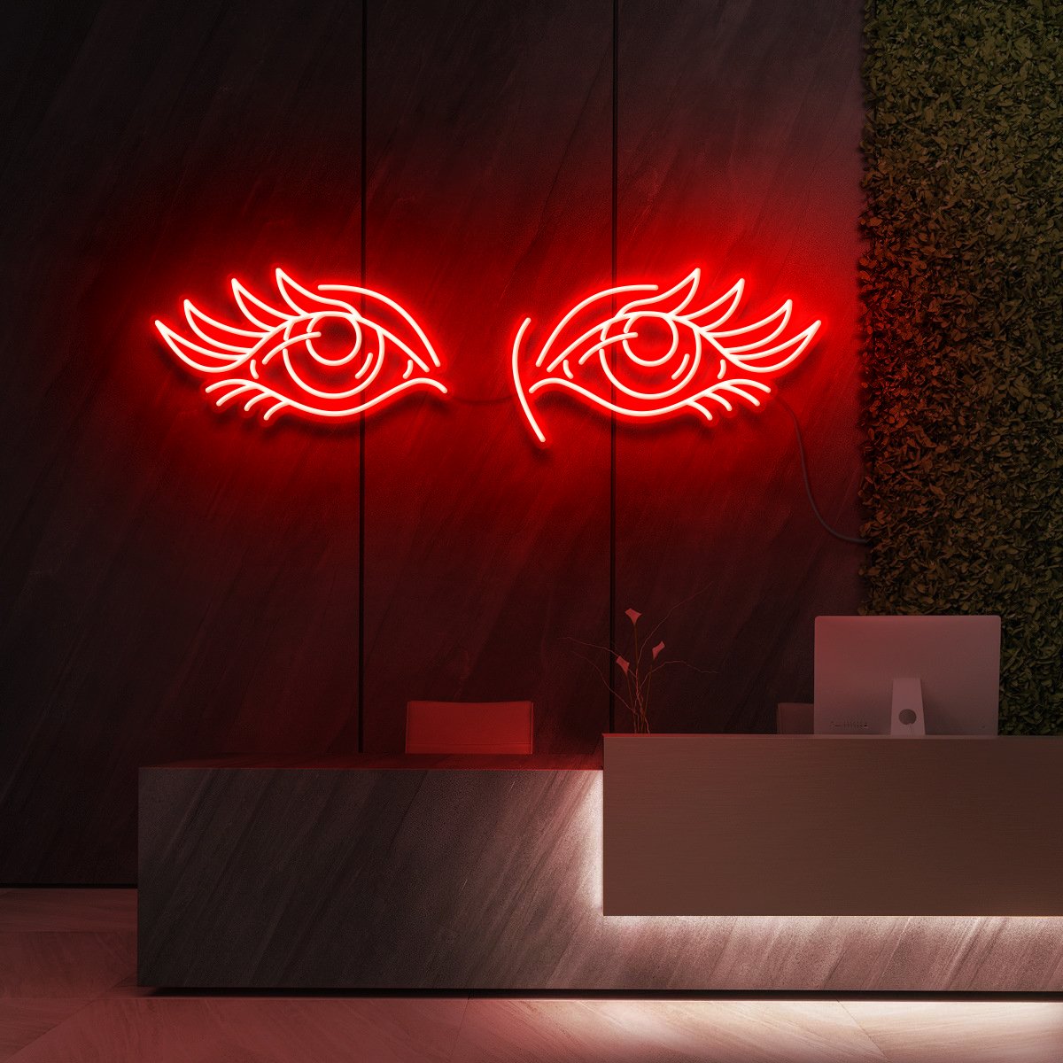 "Eyes & Lashes" Neon Sign for Beauty & Cosmetic Studios 90cm (3ft) / Red / LED Neon by Neon Icons