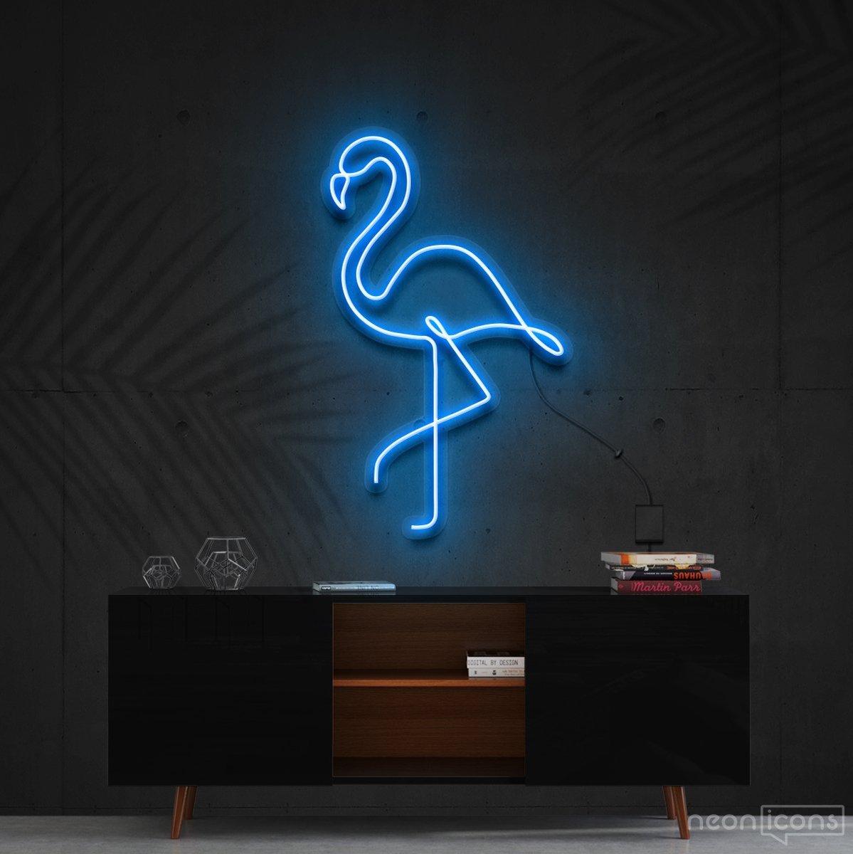 "Flamingo" Neon Sign 60cm (2ft) / Ice Blue / Cut to Shape by Neon Icons