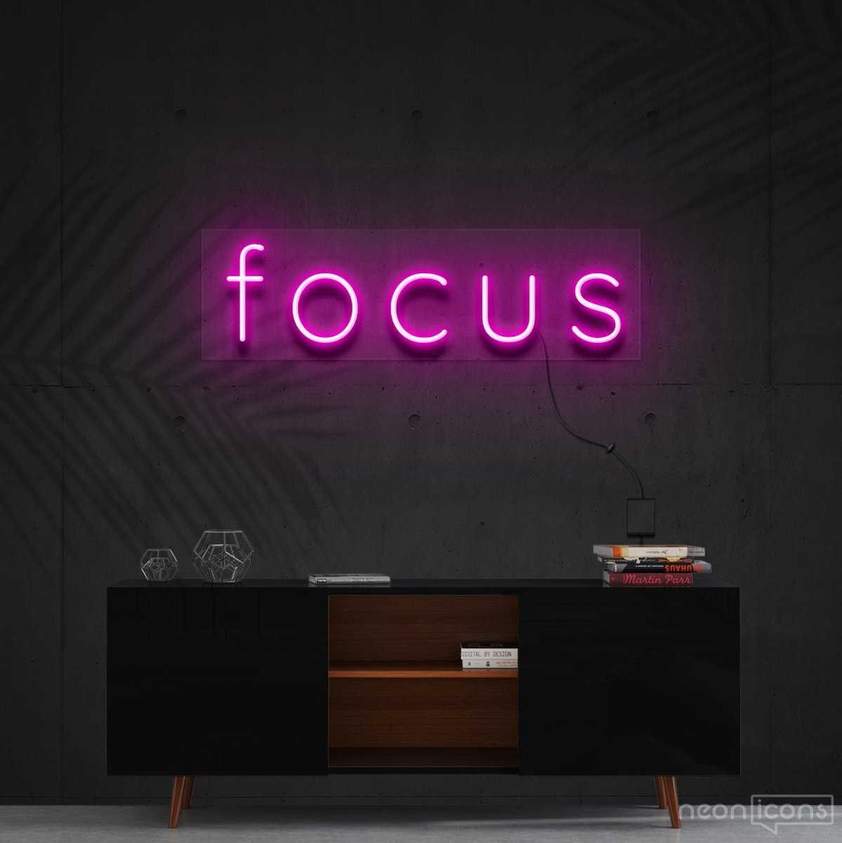 "Focus" Neon Sign 60cm (2ft) / Pink / Cut to Shape by Neon Icons
