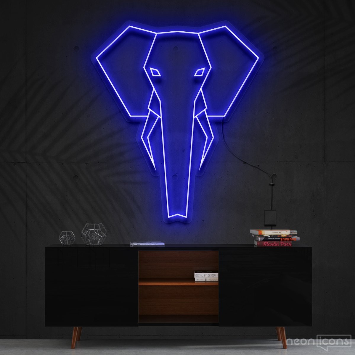 "Geometric Elephant" Neon Sign 60cm (2ft) / Blue / Cut to Shape by Neon Icons