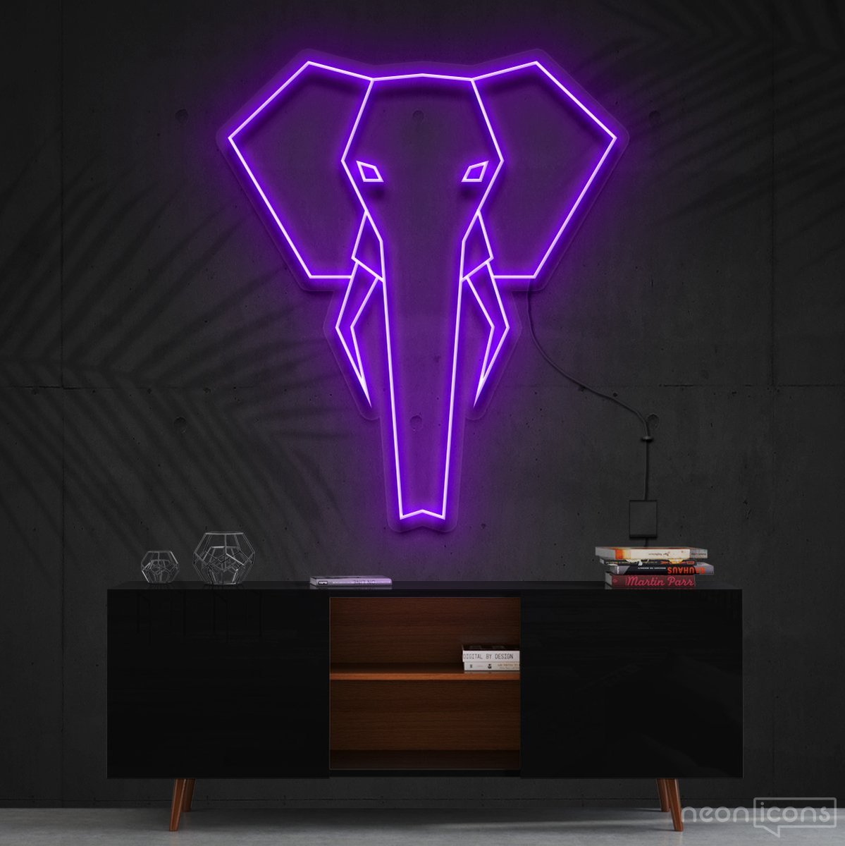 "Geometric Elephant" Neon Sign 60cm (2ft) / Purple / Cut to Shape by Neon Icons
