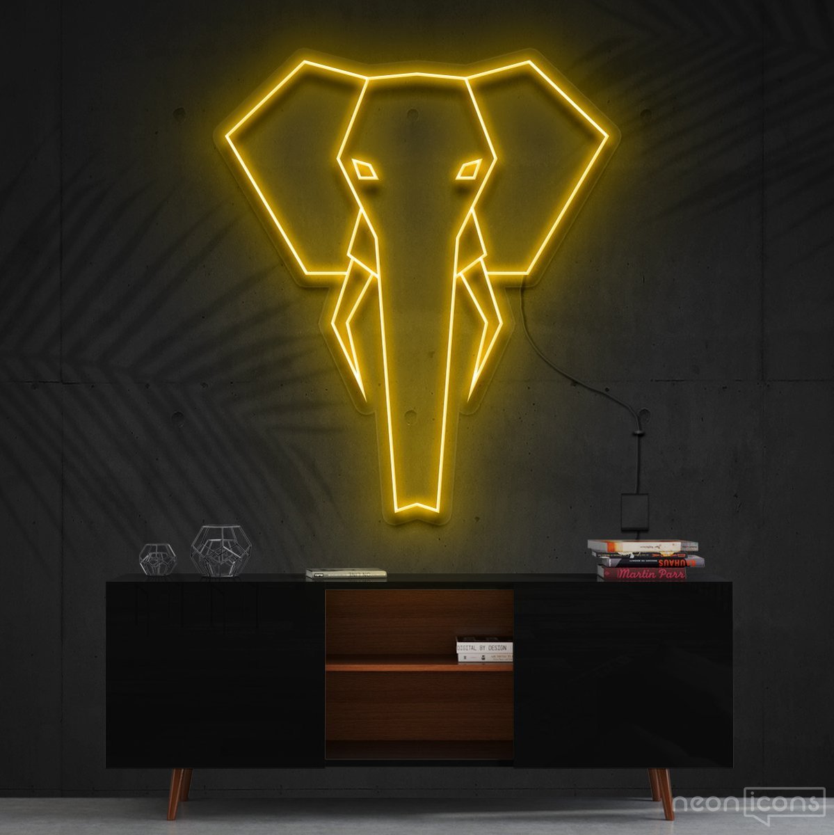 "Geometric Elephant" Neon Sign 60cm (2ft) / Yellow / Cut to Shape by Neon Icons