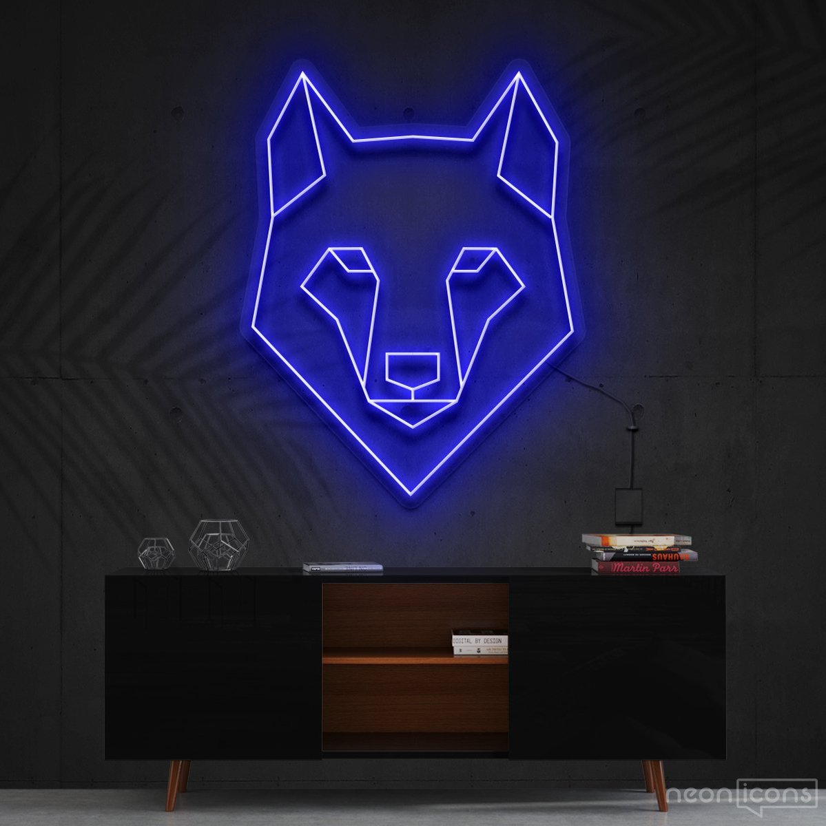 "Geometric Wolf" Neon Sign 60cm (2ft) / Blue / Cut to Shape by Neon Icons