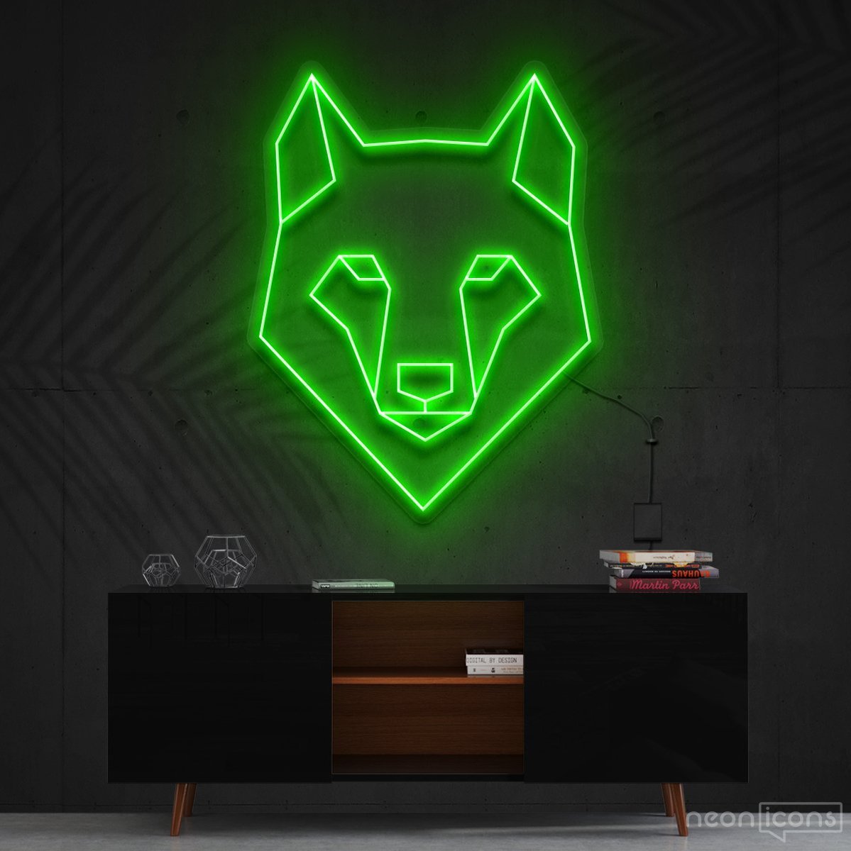 "Geometric Wolf" Neon Sign 60cm (2ft) / Green / Cut to Shape by Neon Icons