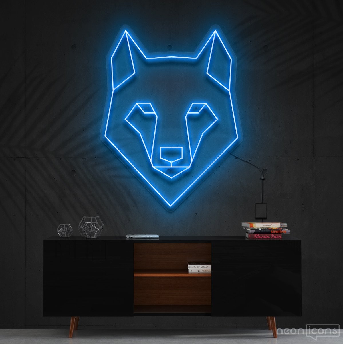 "Geometric Wolf" Neon Sign 60cm (2ft) / Ice Blue / Cut to Shape by Neon Icons