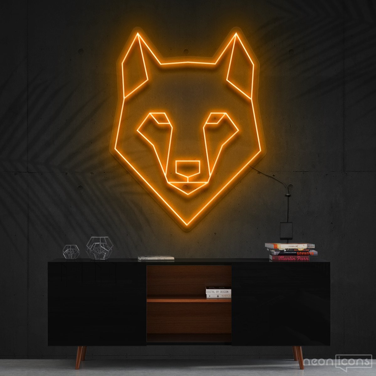 "Geometric Wolf" Neon Sign 60cm (2ft) / Orange / Cut to Shape by Neon Icons