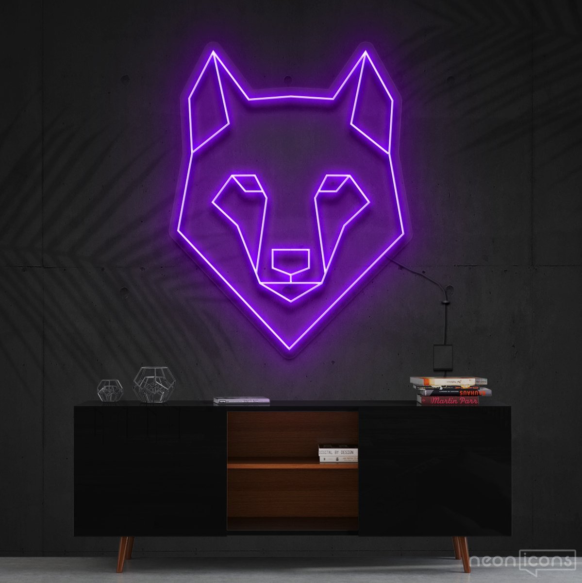 "Geometric Wolf" Neon Sign 60cm (2ft) / Purple / Cut to Shape by Neon Icons