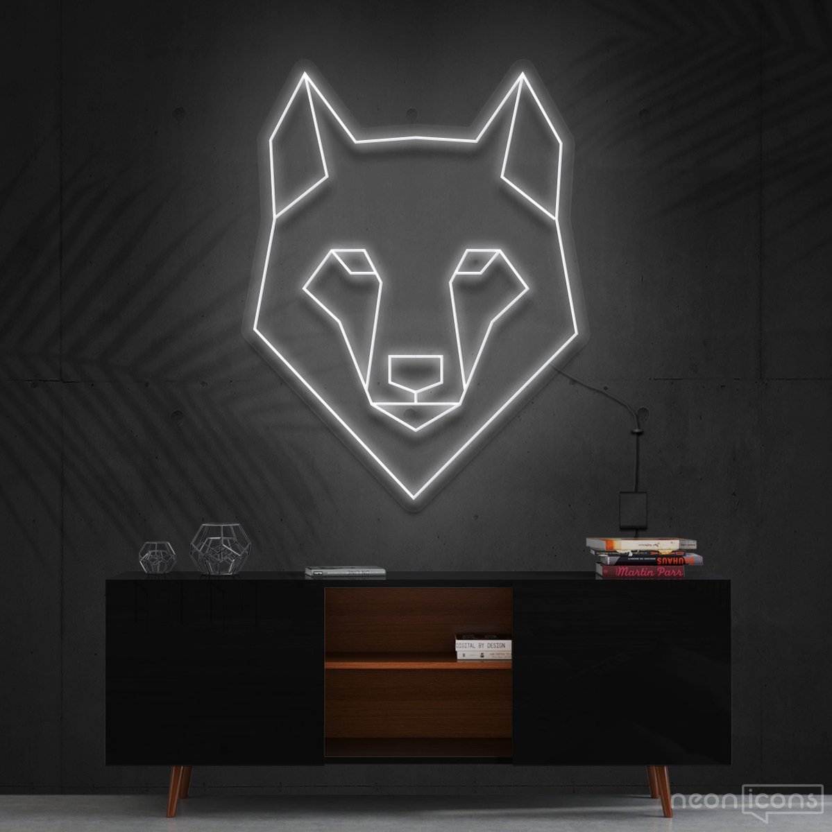 "Geometric Wolf" Neon Sign 60cm (2ft) / White / Cut to Shape by Neon Icons