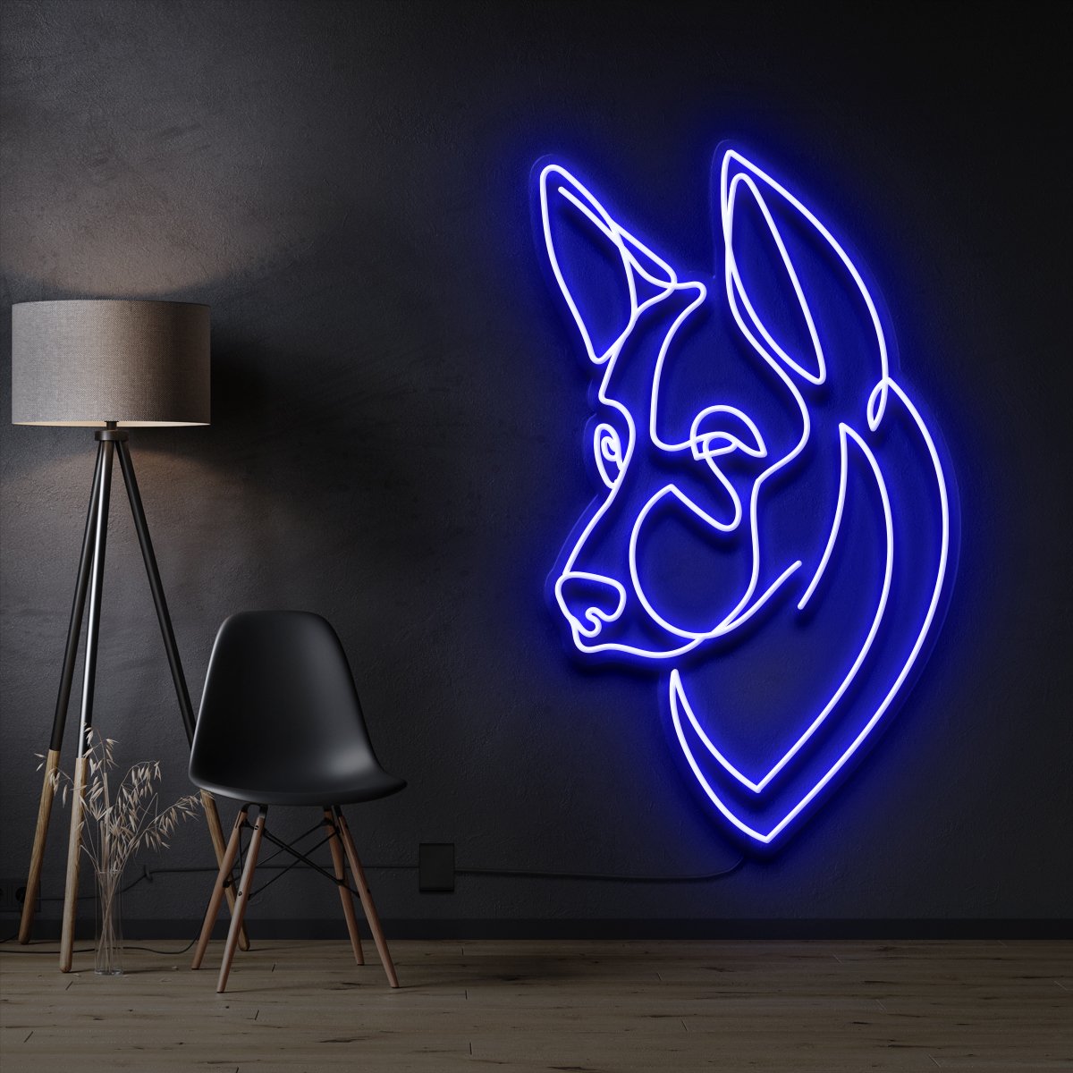 "German Shepherd" Pet Neon Sign 60cm / Blue / Cut to Shape by Neon Icons