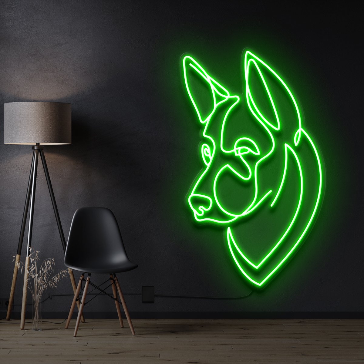 "German Shepherd" Pet Neon Sign 60cm / Green / Cut to Shape by Neon Icons