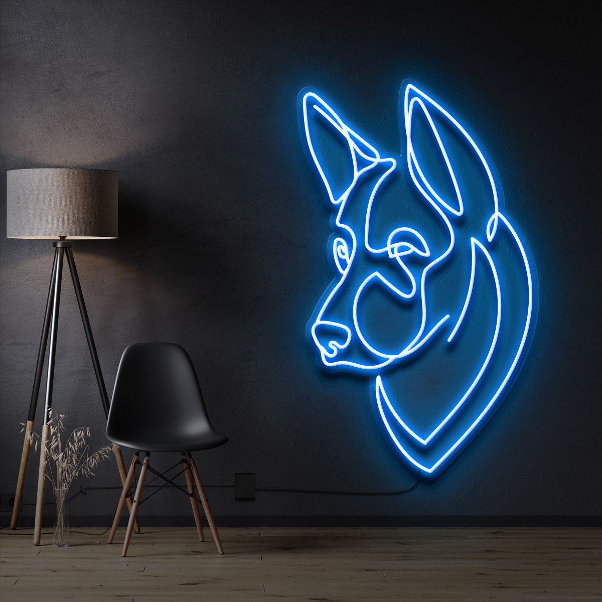 "German Shepherd" Pet Neon Sign 60cm / Ice Blue / Cut to Shape by Neon Icons
