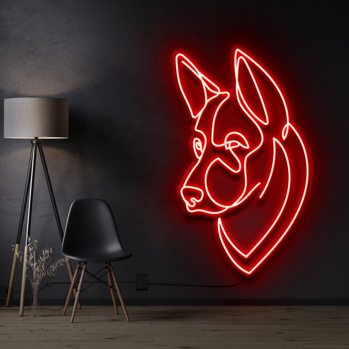 "German Shepherd" Pet Neon Sign 60cm / Red / Cut to Shape by Neon Icons