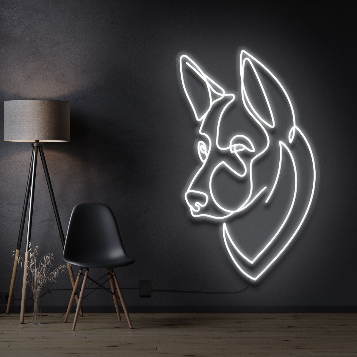 "German Shepherd" Pet Neon Sign 60cm / White / Cut to Shape by Neon Icons