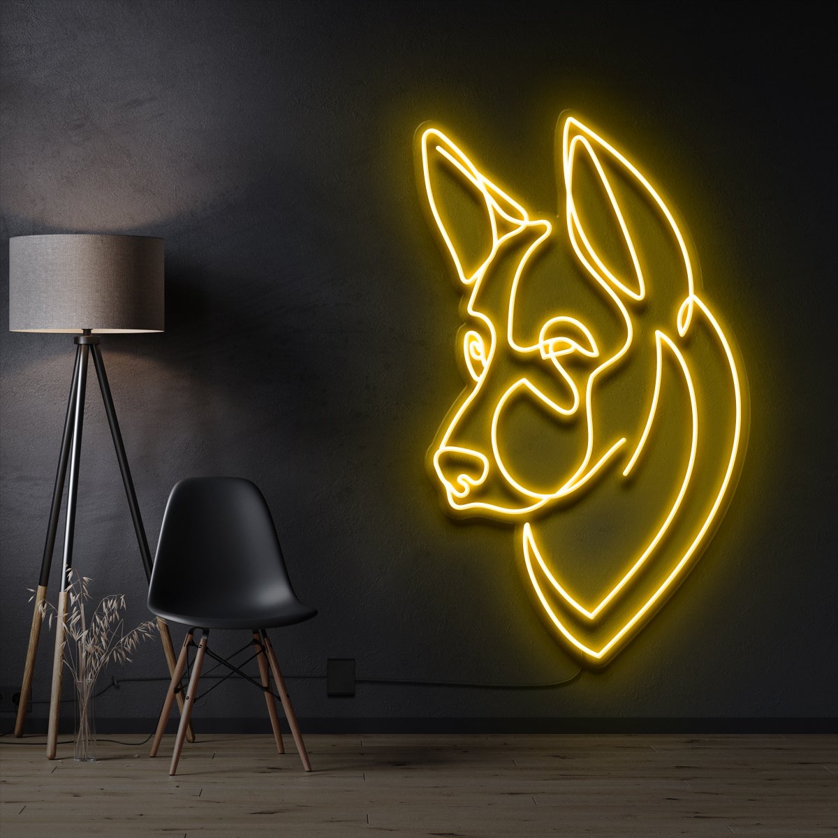 "German Shepherd" Pet Neon Sign 60cm / Yellow / Cut to Shape by Neon Icons
