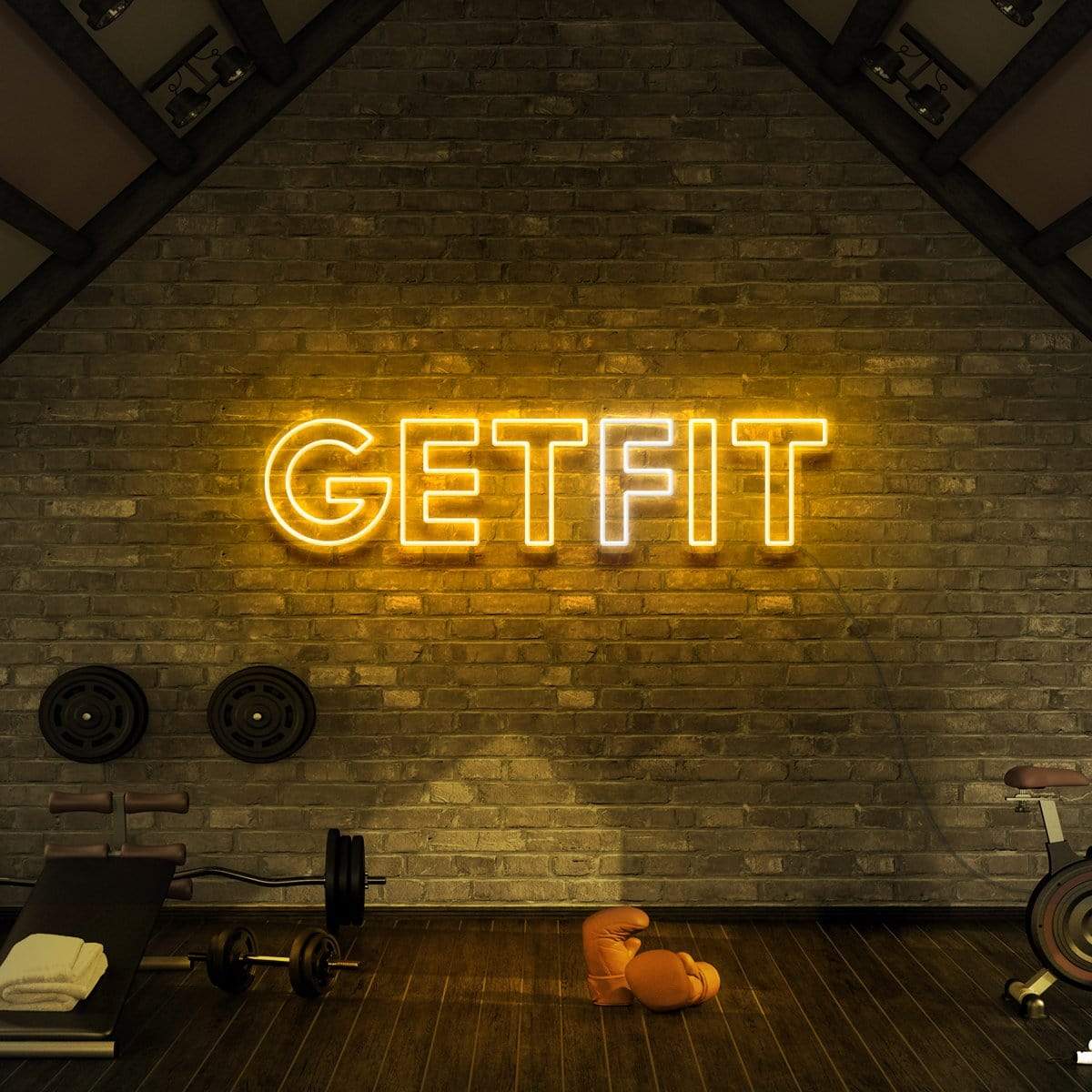 "Get Fit (Get It)" Neon Sign for Gyms & Fitness Studios 90cm (3ft) / Yellow / LED Neon by Neon Icons