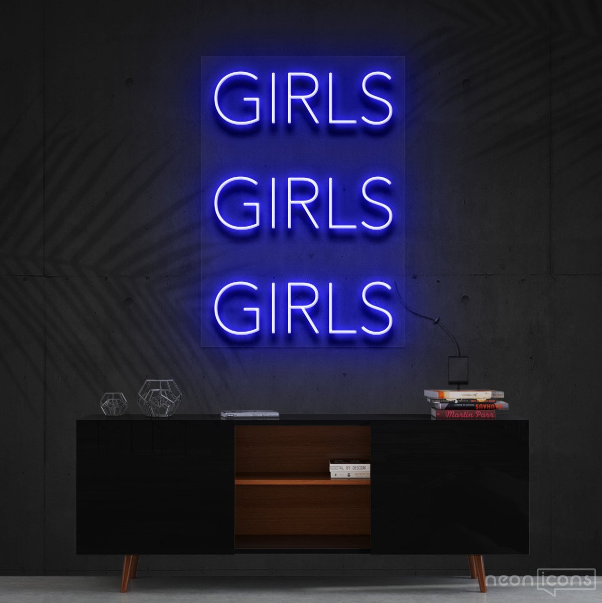 "Girls Girls Girls" Neon Sign 60cm (2ft) / Blue / Cut to Shape by Neon Icons