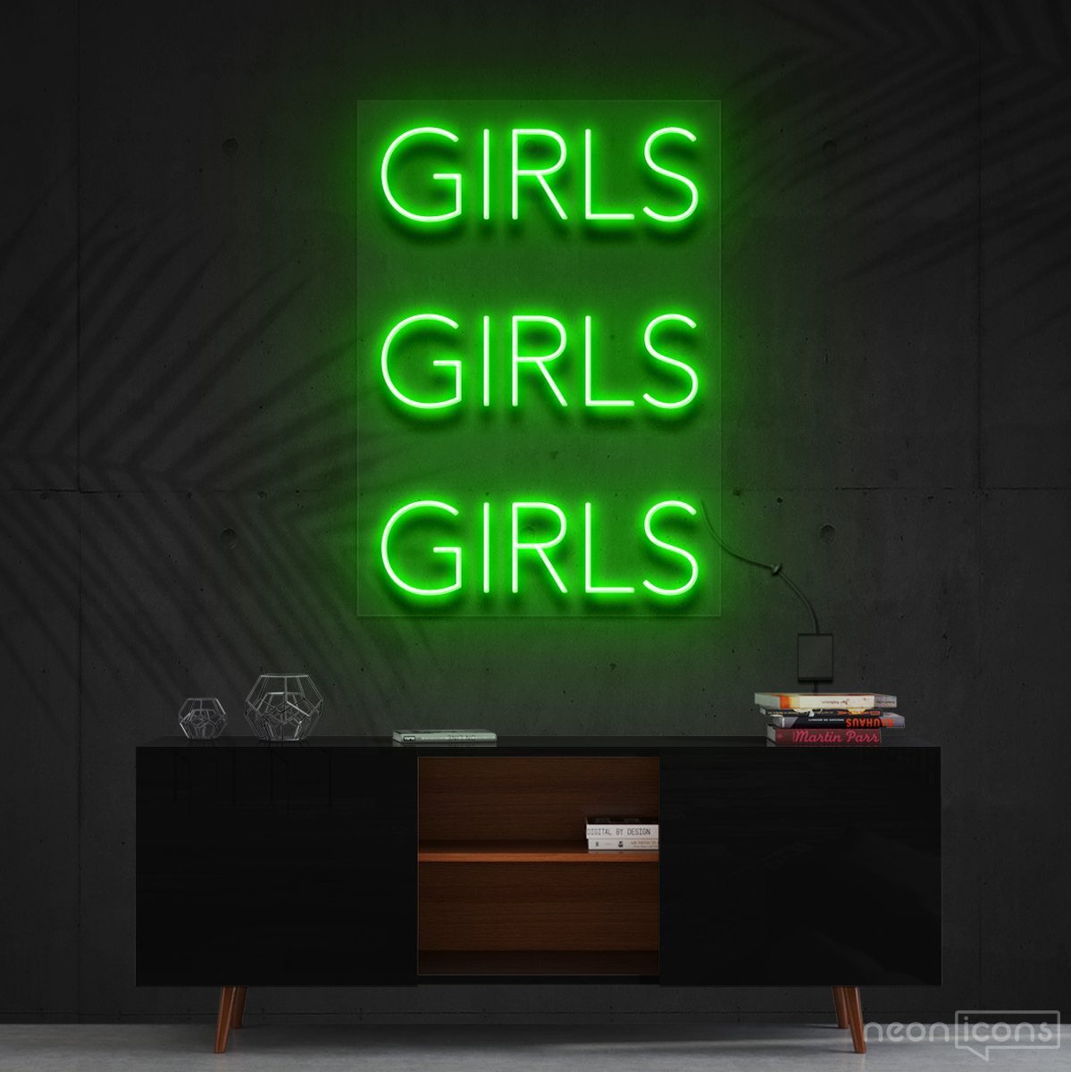 "Girls Girls Girls" Neon Sign 60cm (2ft) / Green / Cut to Shape by Neon Icons