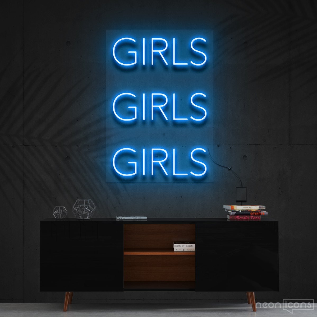 "Girls Girls Girls" Neon Sign 60cm (2ft) / Ice Blue / Cut to Shape by Neon Icons