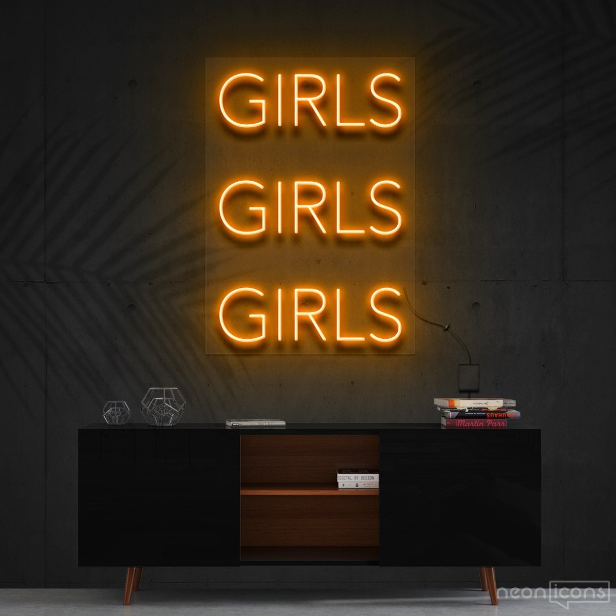 "Girls Girls Girls" Neon Sign 60cm (2ft) / Orange / Cut to Shape by Neon Icons
