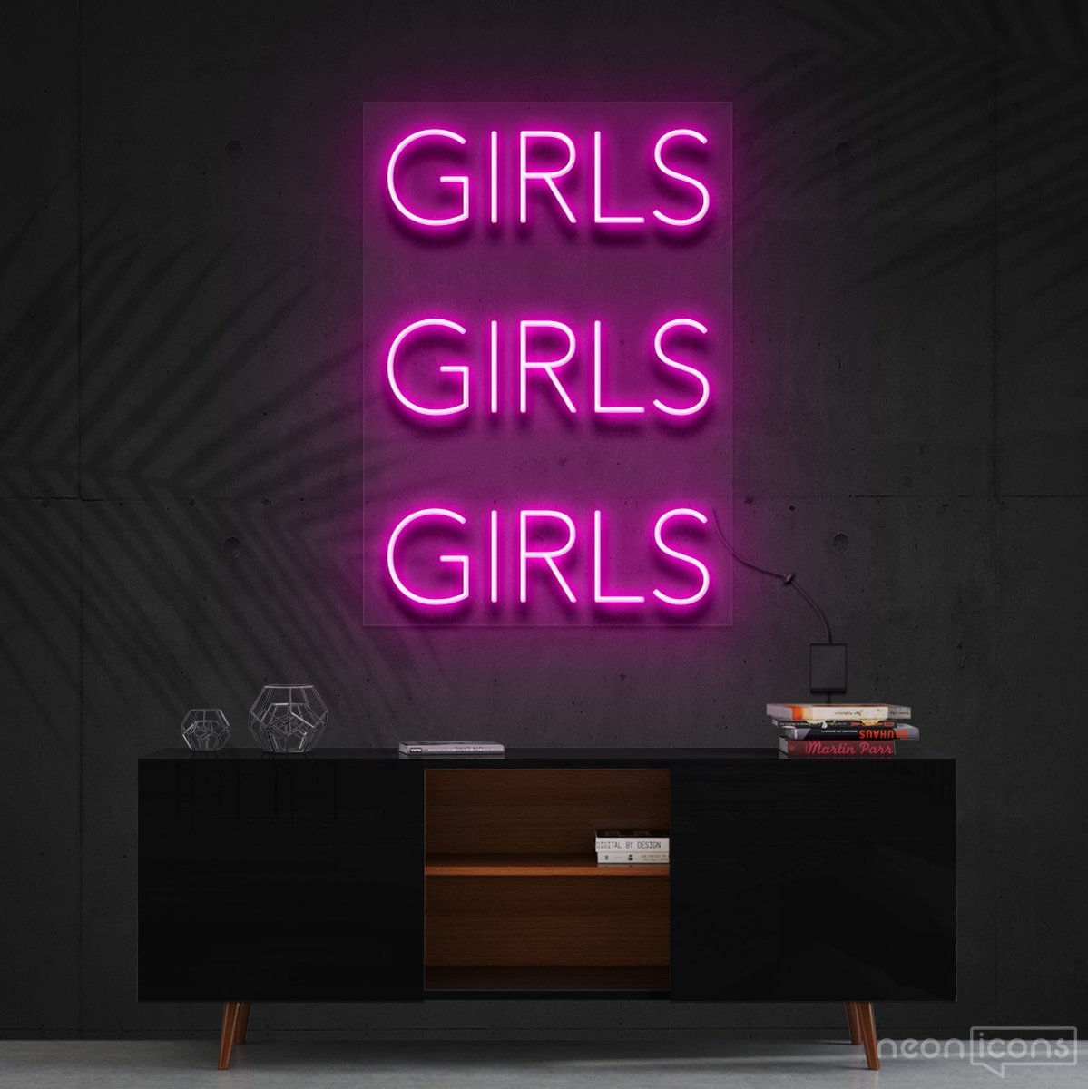"Girls Girls Girls" Neon Sign 60cm (2ft) / Pink / Cut to Shape by Neon Icons