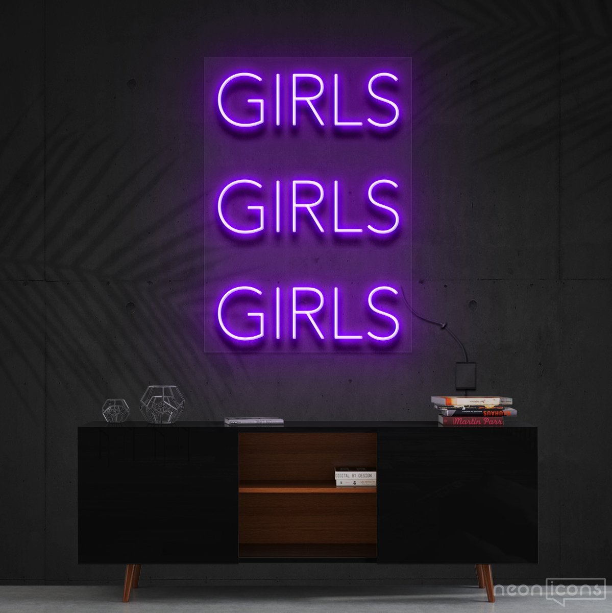 "Girls Girls Girls" Neon Sign 60cm (2ft) / Purple / Cut to Shape by Neon Icons