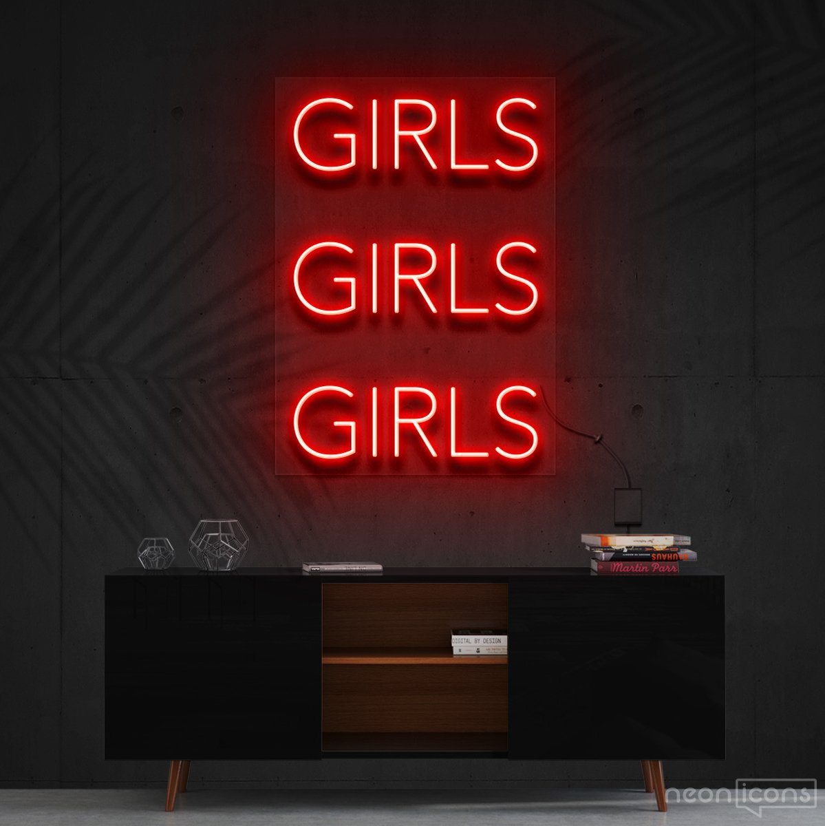 "Girls Girls Girls" Neon Sign 60cm (2ft) / Red / Cut to Shape by Neon Icons