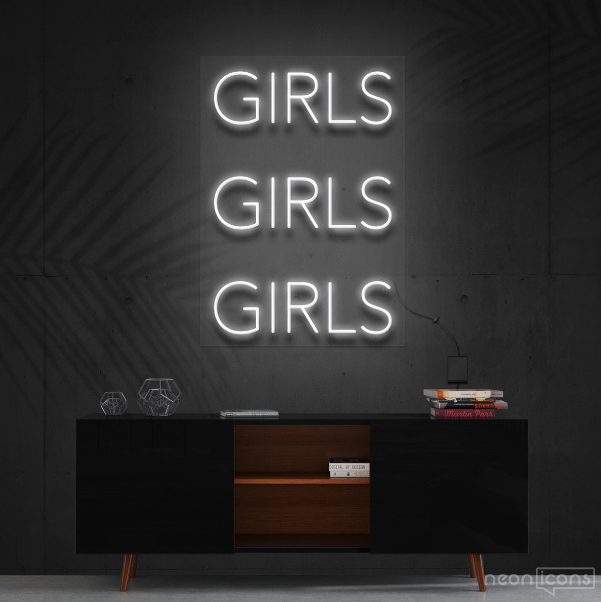 "Girls Girls Girls" Neon Sign 60cm (2ft) / White / Cut to Shape by Neon Icons