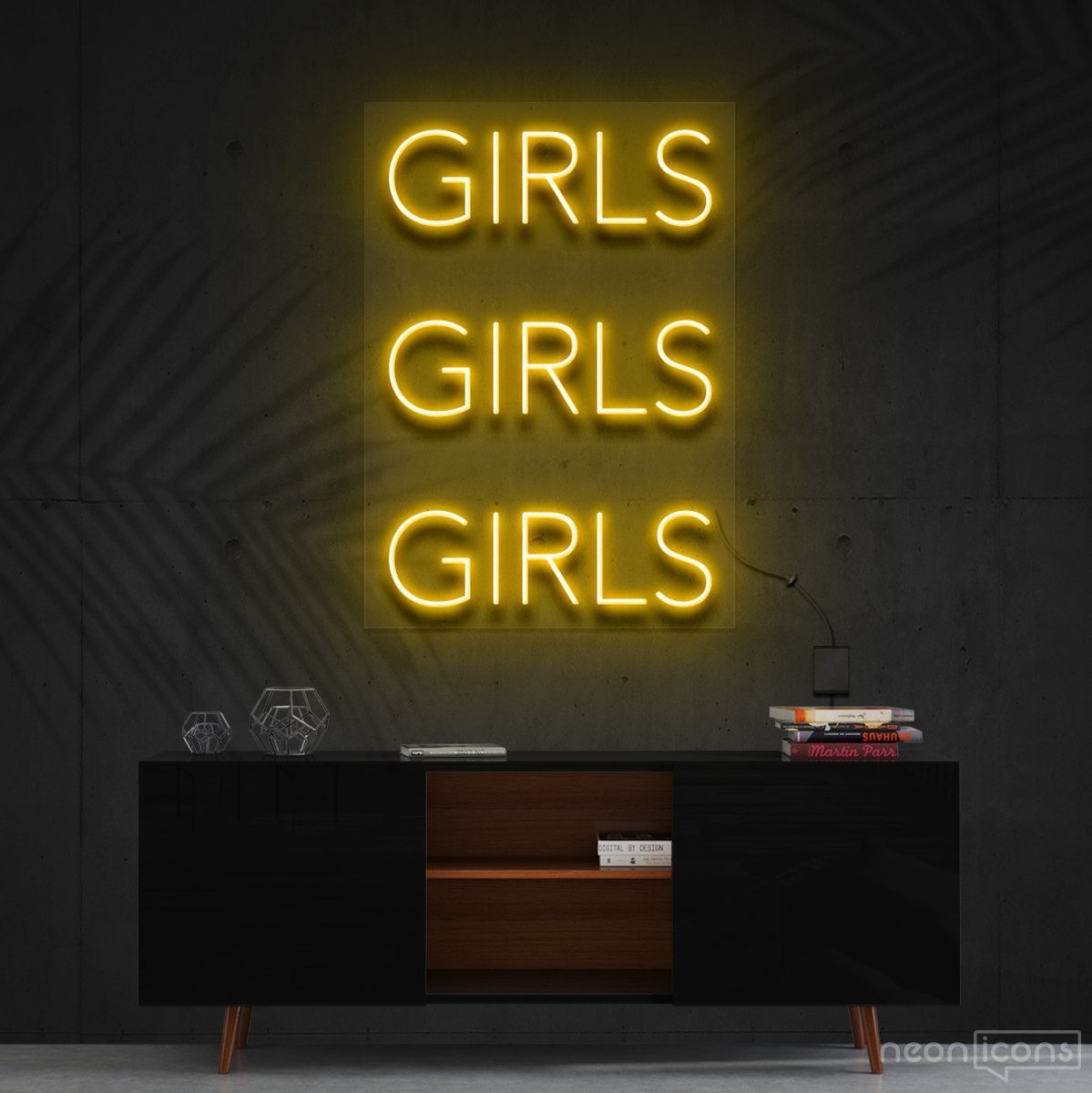 "Girls Girls Girls" Neon Sign 60cm (2ft) / Yellow / Cut to Shape by Neon Icons