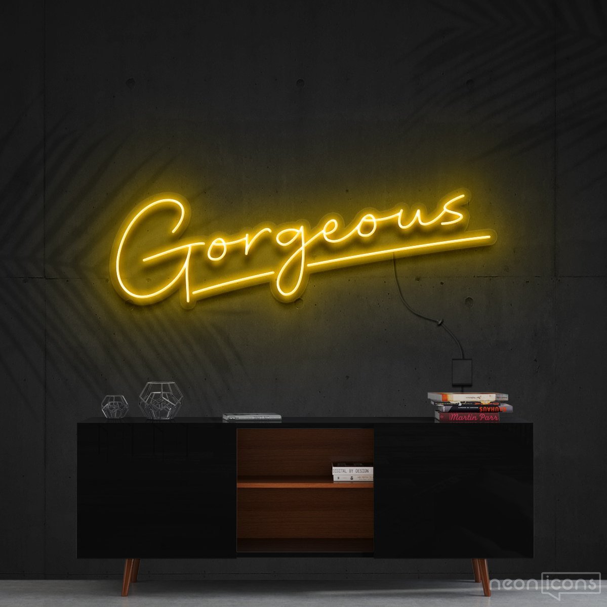 "Gorgeous" Neon Sign 60cm (2ft) / Yellow / Cut to Shape by Neon Icons