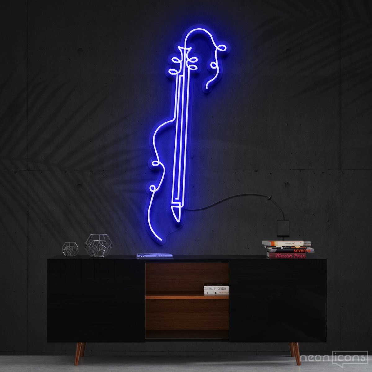 "Guitar Line Art" Neon Sign 120cm (4ft) / Blue / Cut to Shape by Neon Icons