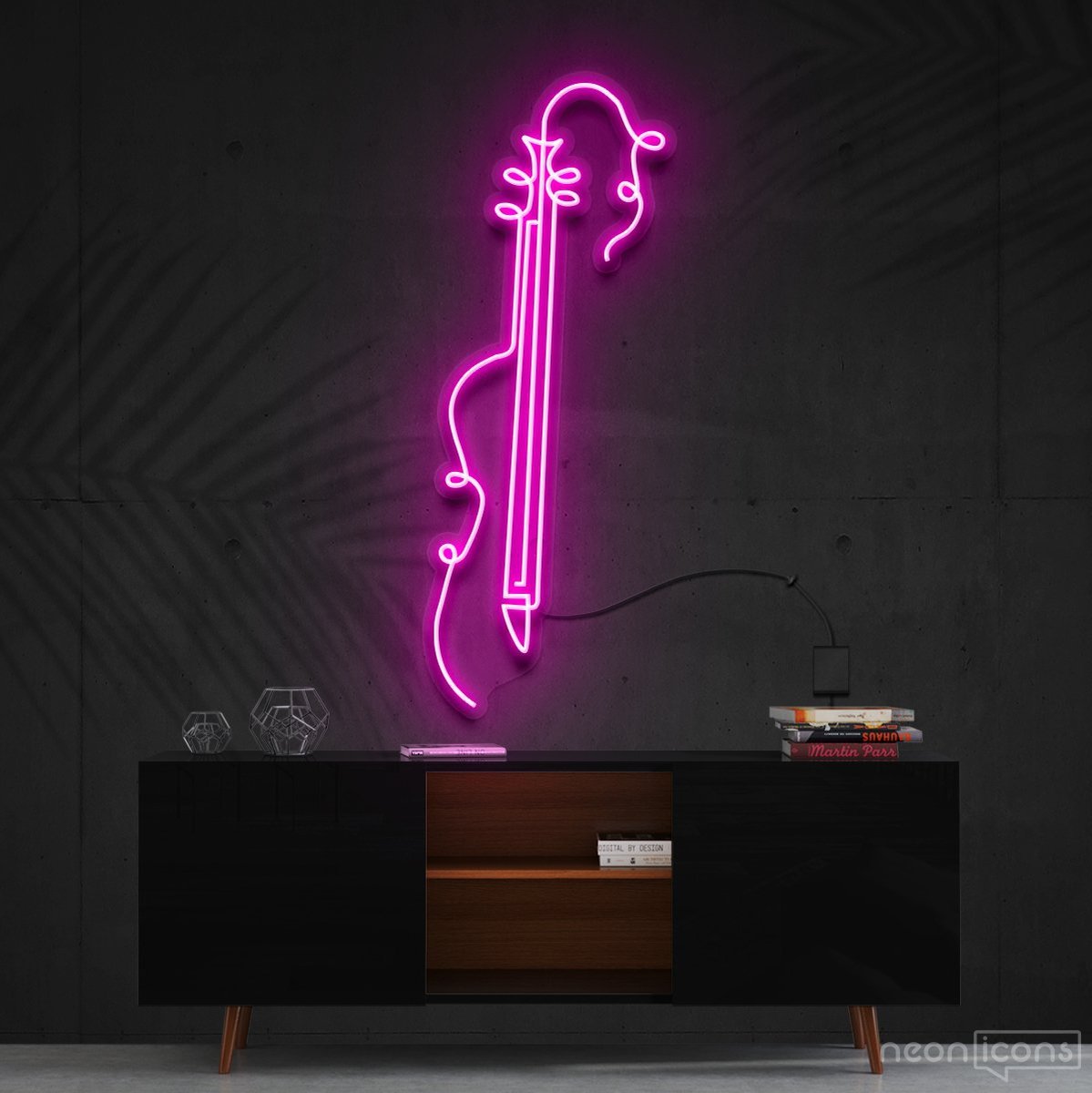 "Guitar Line Art" Neon Sign 120cm (4ft) / Pink / Cut to Shape by Neon Icons