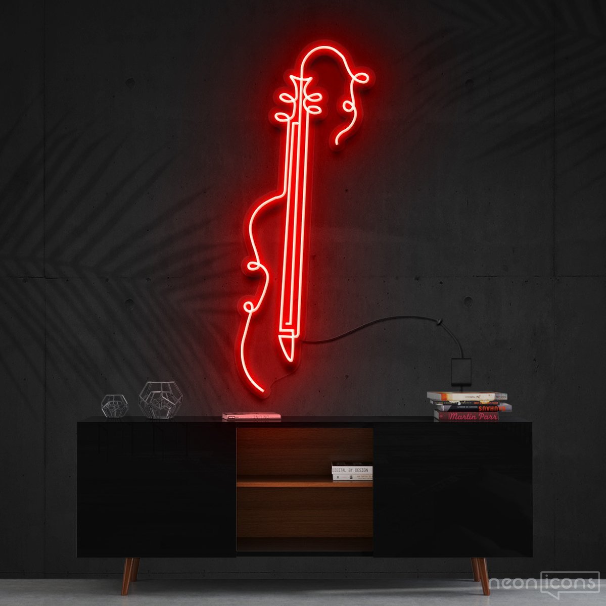 "Guitar Line Art" Neon Sign 120cm (4ft) / Red / Cut to Shape by Neon Icons