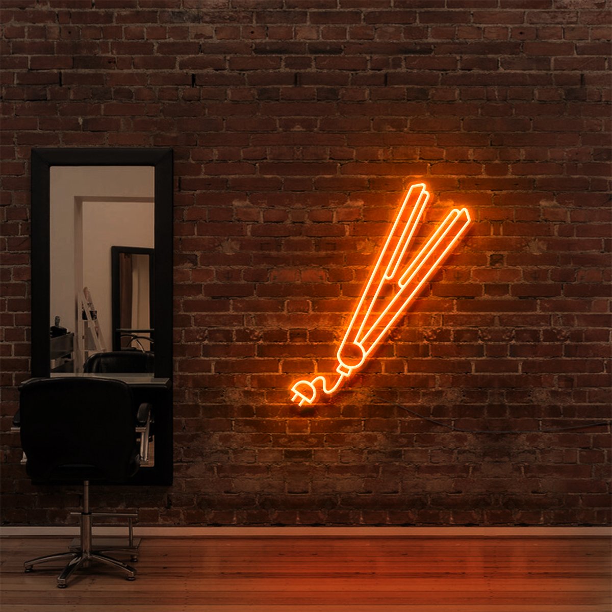 "Hair Straightener" Neon Sign for Hair Salons & Barbershops 60cm (2ft) / Orange / LED Neon by Neon Icons