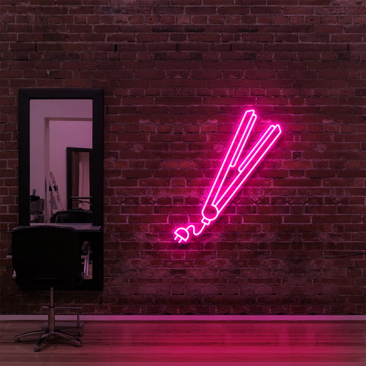 "Hair Straightener" Neon Sign for Hair Salons & Barbershops 60cm (2ft) / Pink / LED Neon by Neon Icons