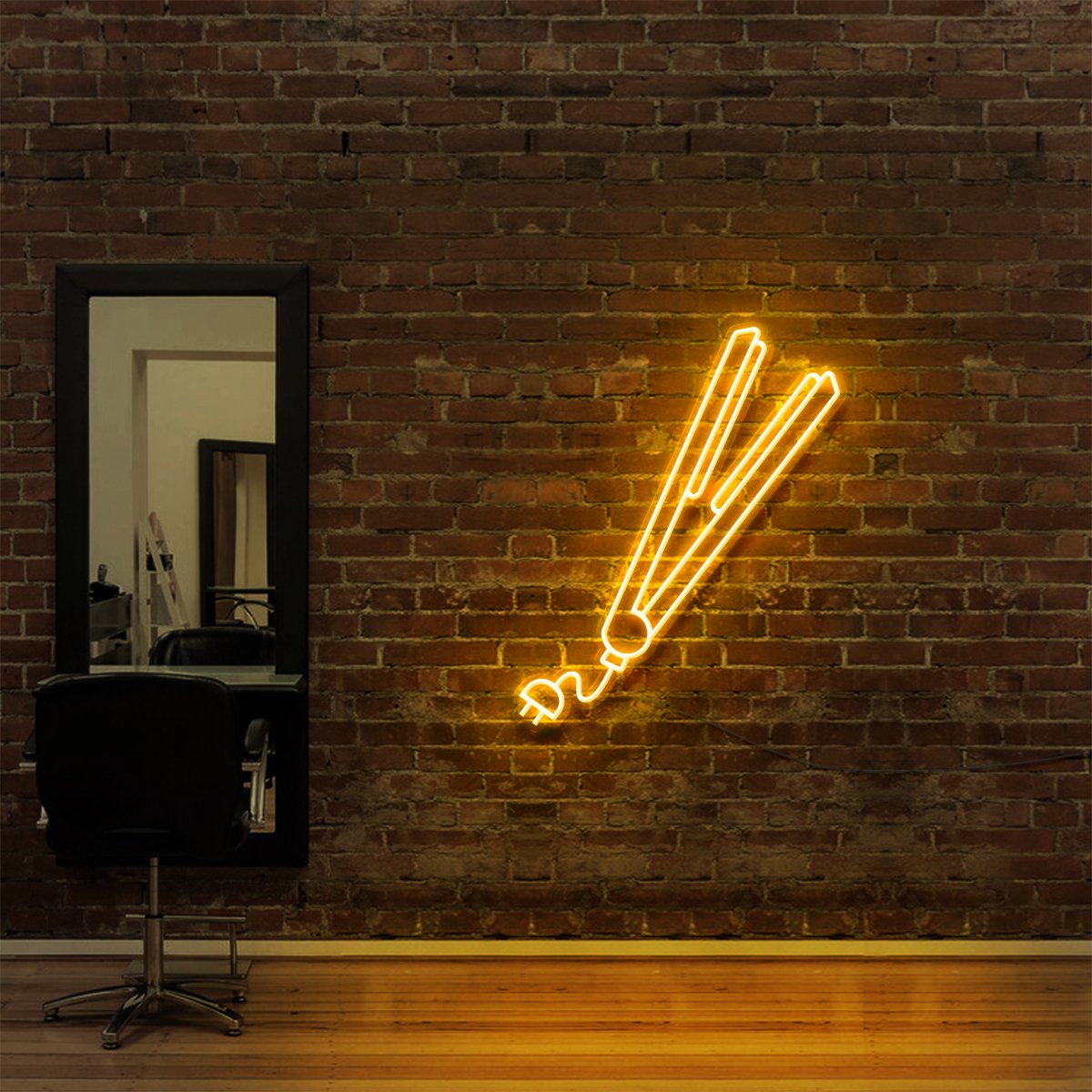 "Hair Straightener" Neon Sign for Hair Salons & Barbershops by Neon Icons