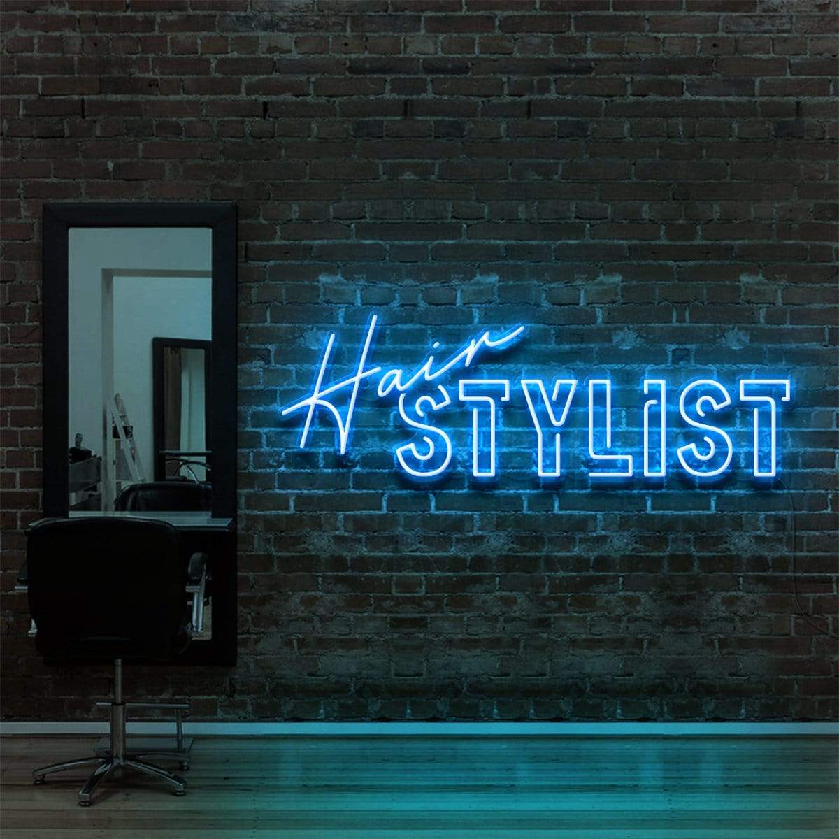 "Hair Stylist" Neon Sign for Hair Salons & Barbershops 90cm (3ft) / Ice Blue / LED Neon by Neon Icons