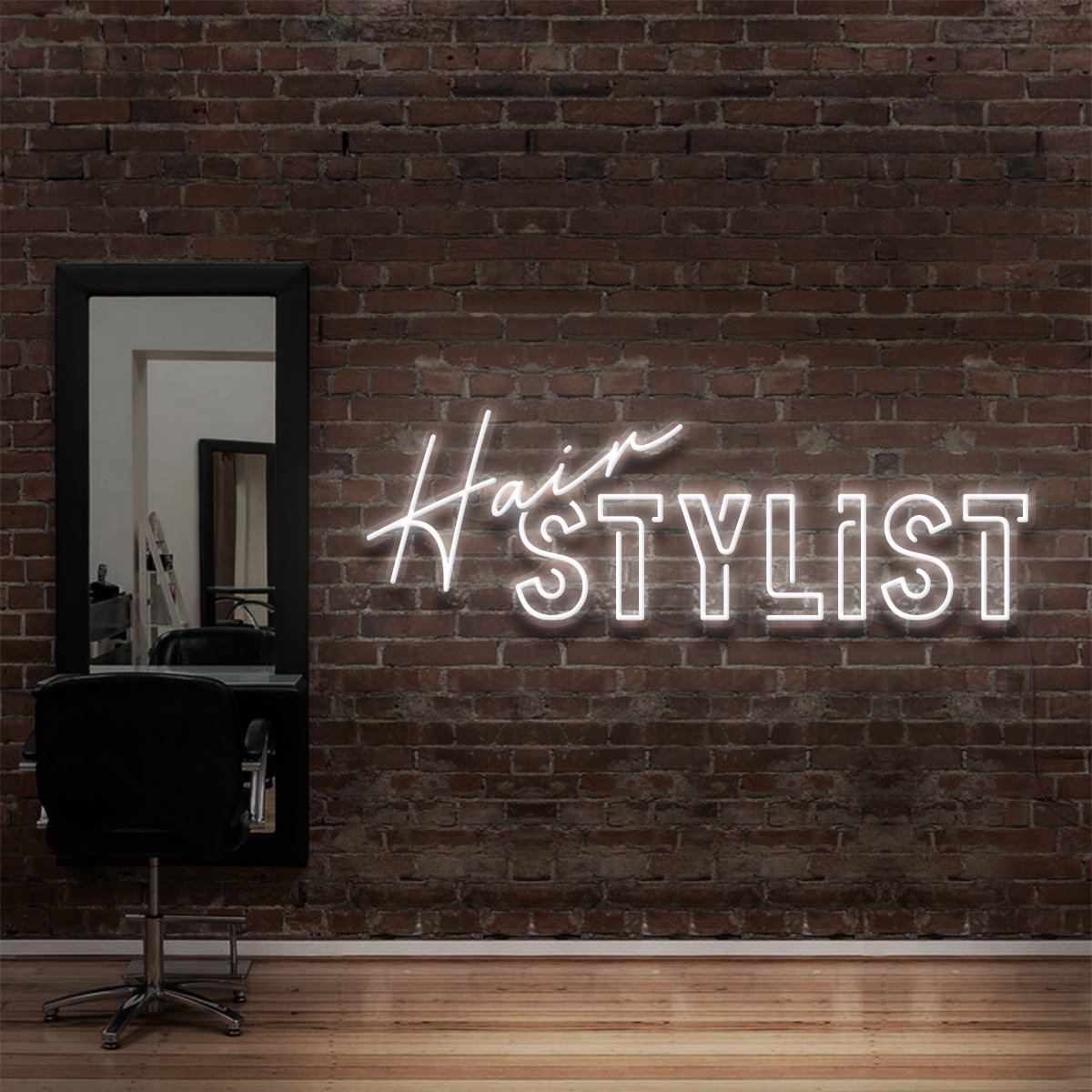 "Hair Stylist" Neon Sign for Hair Salons & Barbershops 90cm (3ft) / White / LED Neon by Neon Icons