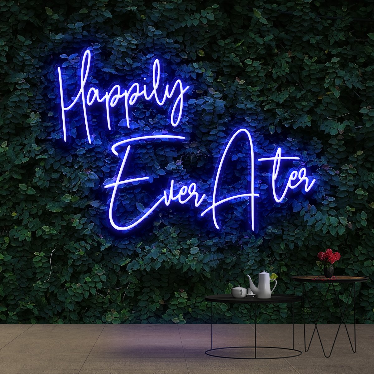 "Happily Ever After" Neon Sign 90cm (3ft) / Blue / Cut to Shape by Neon Icons