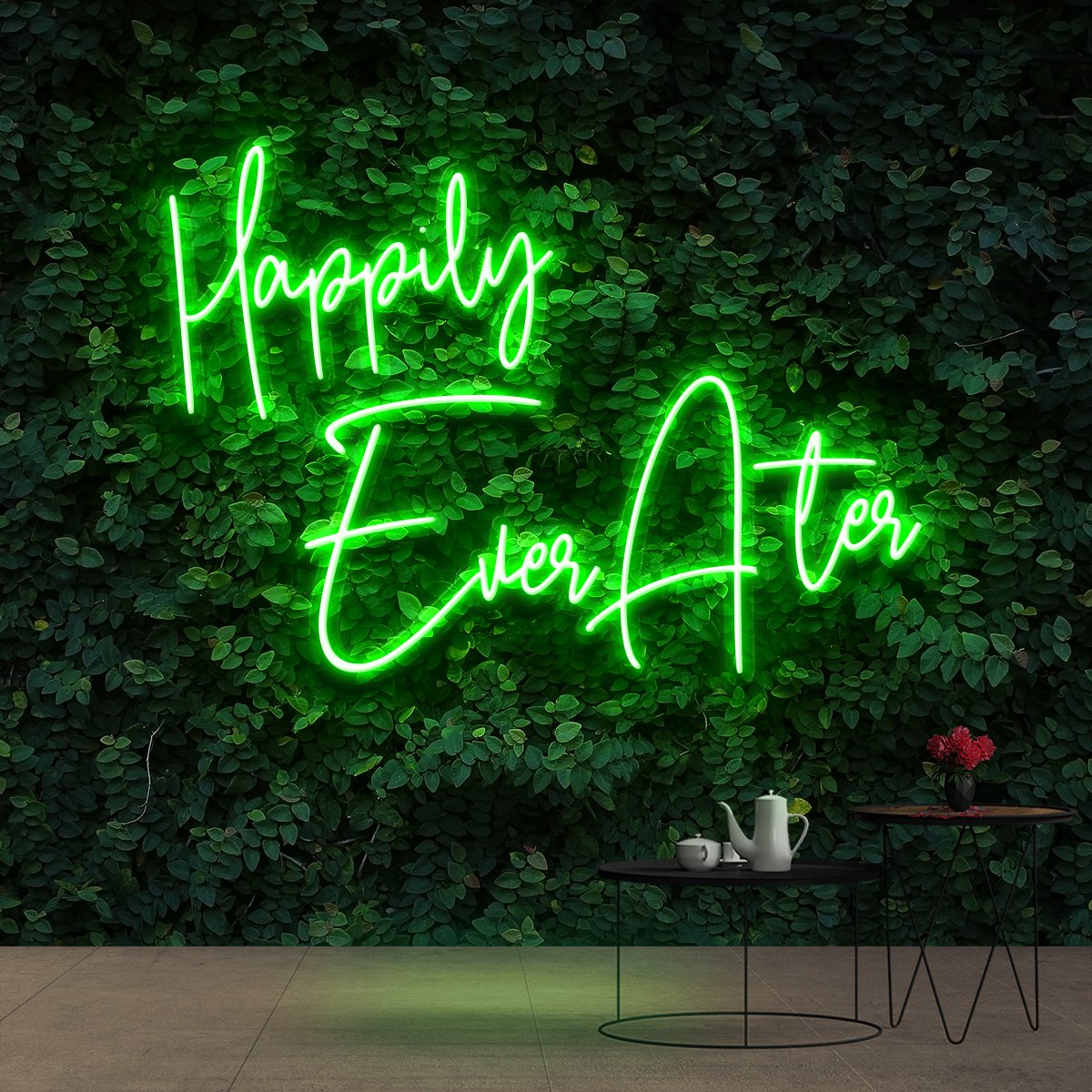 "Happily Ever After" Neon Sign 90cm (3ft) / Green / Cut to Shape by Neon Icons