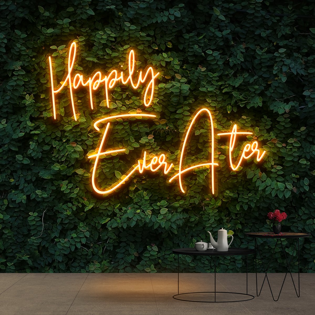 "Happily Ever After" Neon Sign 90cm (3ft) / Orange / Cut to Shape by Neon Icons