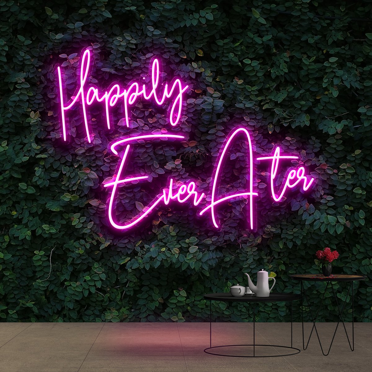 "Happily Ever After" Neon Sign 90cm (3ft) / Pink / Cut to Shape by Neon Icons