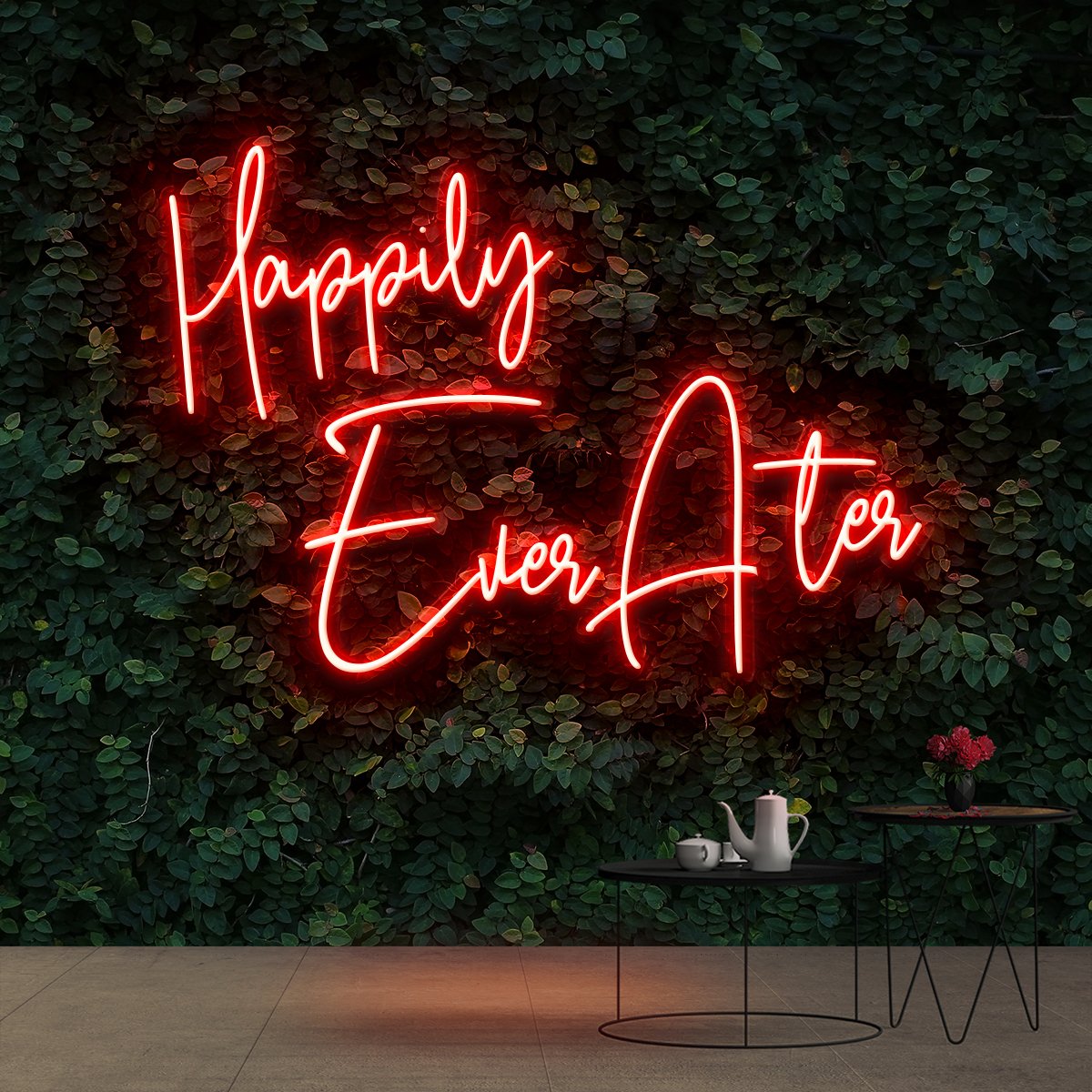 "Happily Ever After" Neon Sign 90cm (3ft) / Red / Cut to Shape by Neon Icons