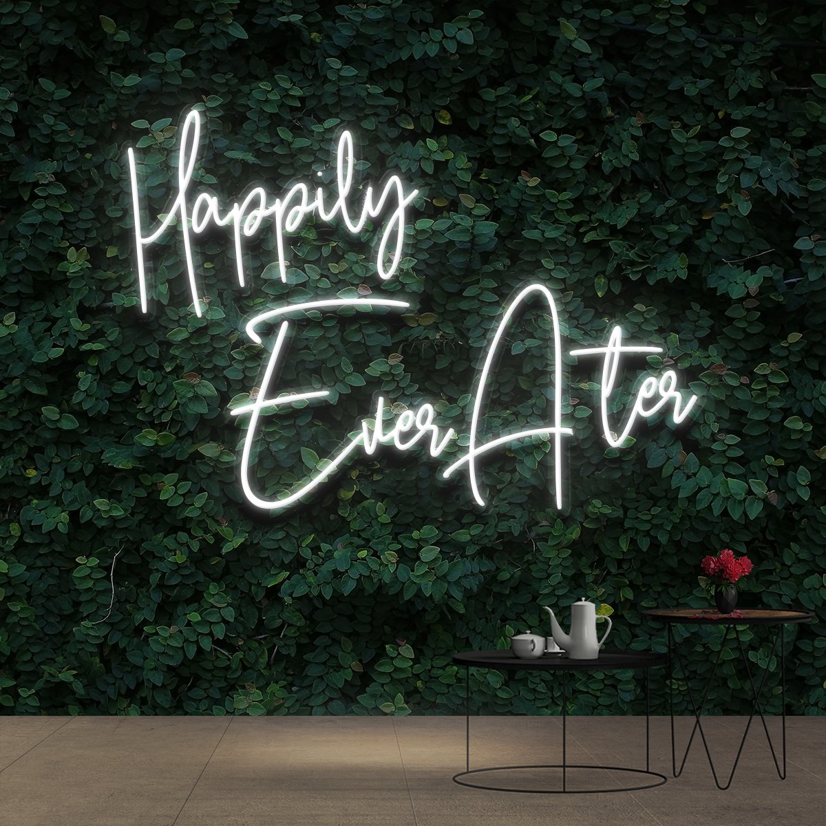 "Happily Ever After" Neon Sign 90cm (3ft) / White / Cut to Shape by Neon Icons
