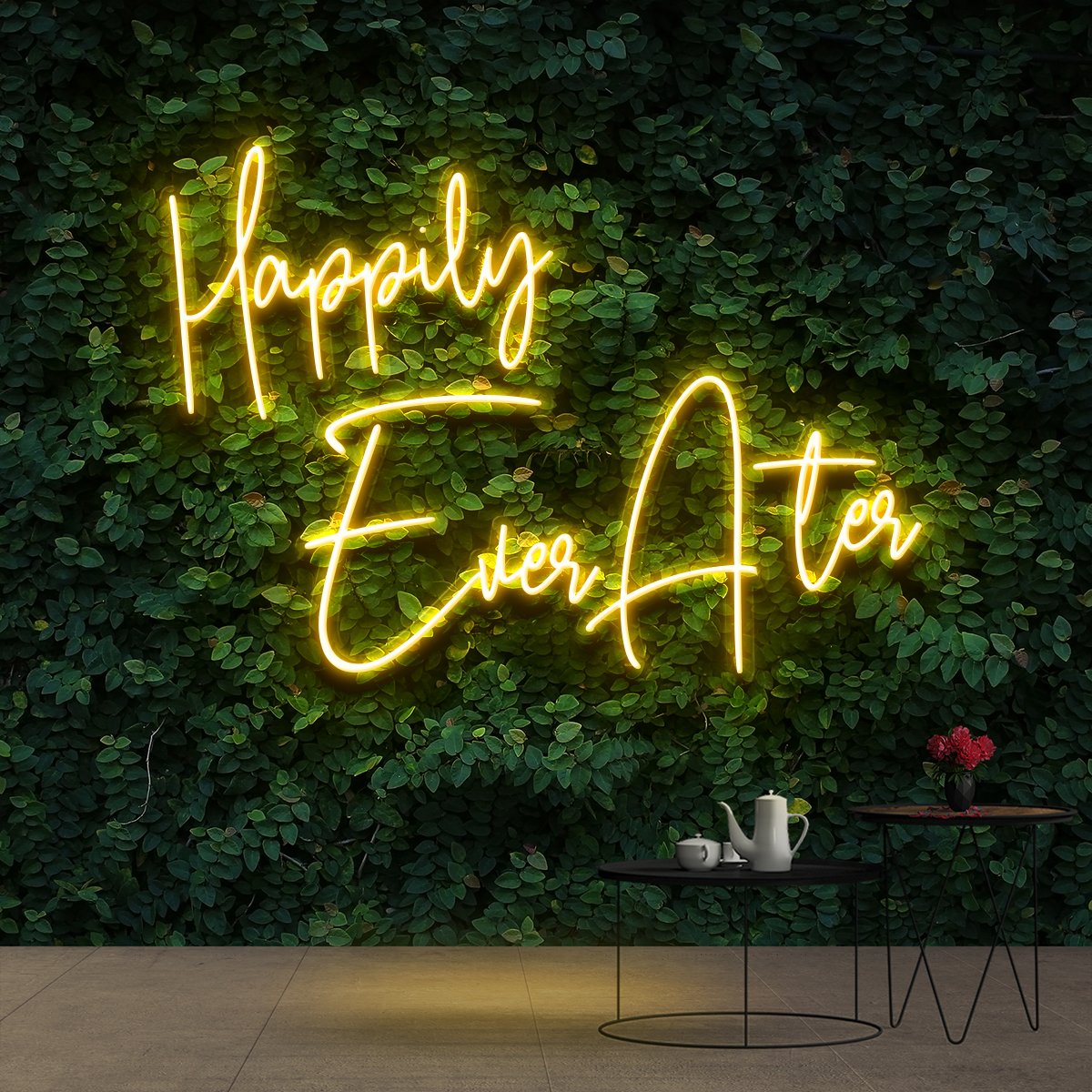 "Happily Ever After" Neon Sign 90cm (3ft) / Yellow / Cut to Shape by Neon Icons