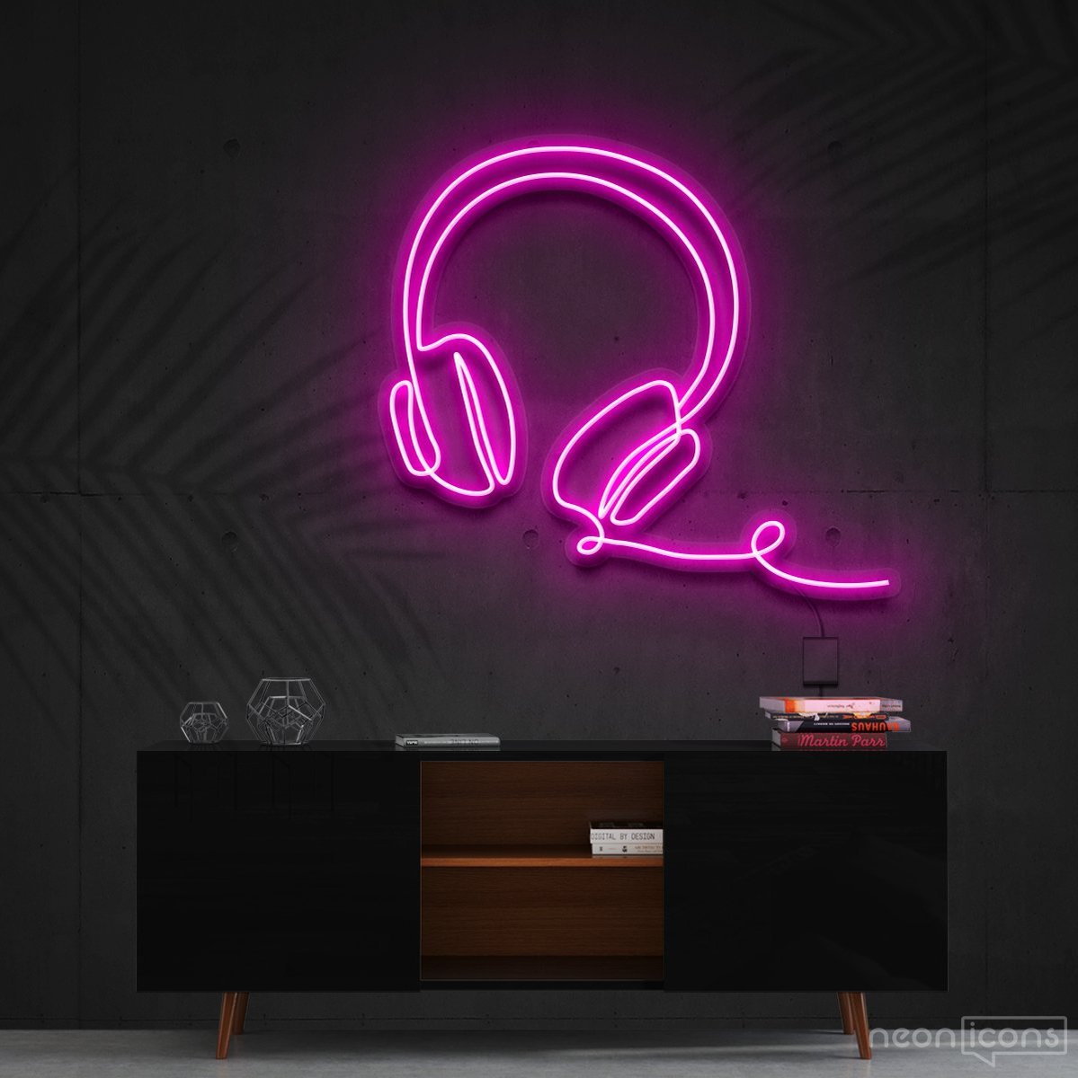 "Headphones Line Art" Neon Sign 60cm (2ft) / Pink / Cut to Shape by Neon Icons