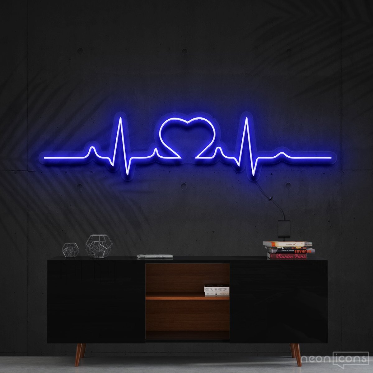 "Heartbeat" Neon Sign 60cm (2ft) / Blue / Cut to Shape by Neon Icons