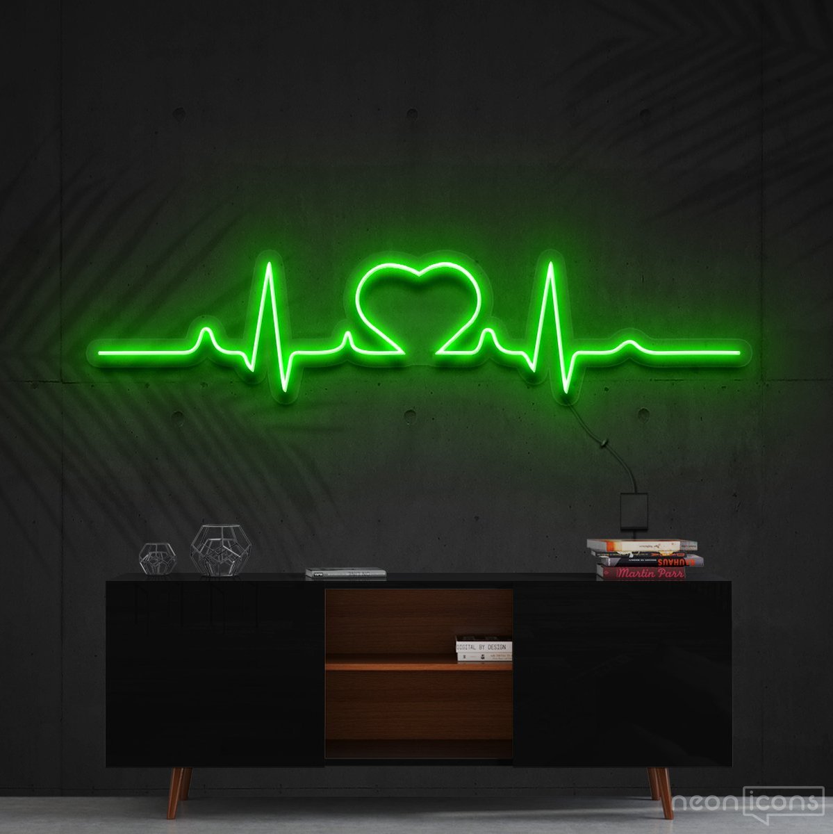 "Heartbeat" Neon Sign 60cm (2ft) / Green / Cut to Shape by Neon Icons