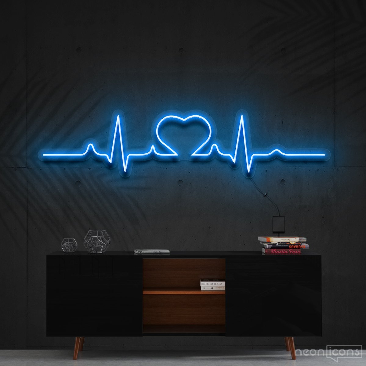 "Heartbeat" Neon Sign 60cm (2ft) / Ice Blue / Cut to Shape by Neon Icons