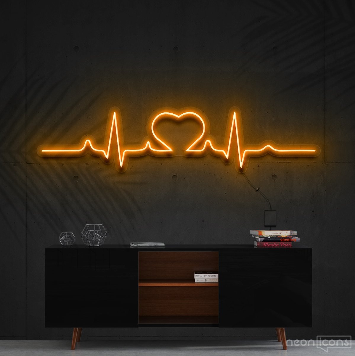 "Heartbeat" Neon Sign 60cm (2ft) / Orange / Cut to Shape by Neon Icons