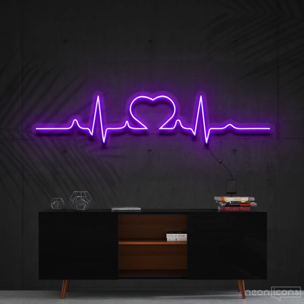 "Heartbeat" Neon Sign 60cm (2ft) / Purple / Cut to Shape by Neon Icons